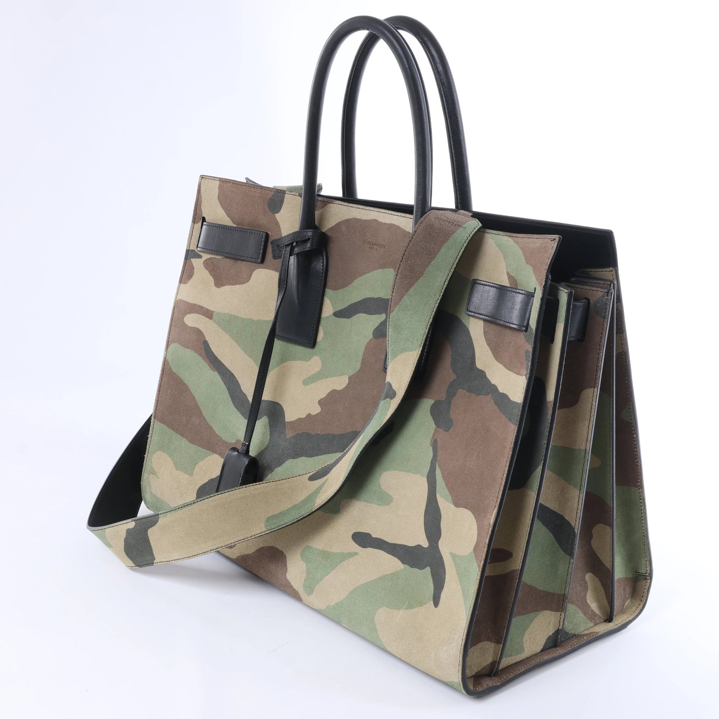 Saint Laurent Paris Sac de Jour Suede & Leather 2Way Handbag in Green 441571