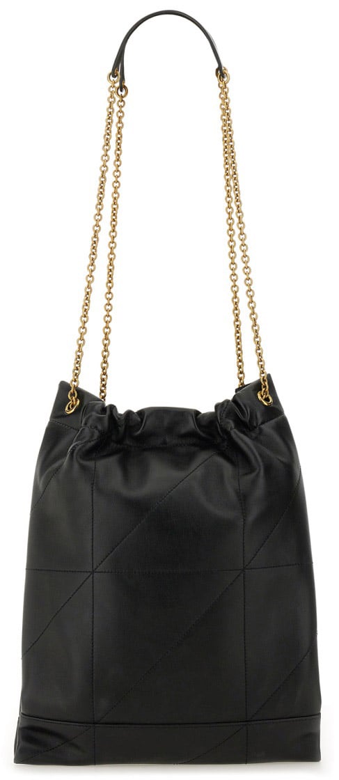 Quilted Lambskin Drawstring Shoulder Bag With Chain Straps