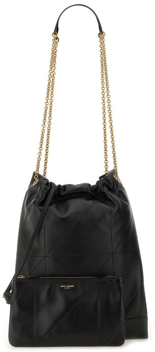 Quilted Lambskin Drawstring Shoulder Bag With Chain Straps