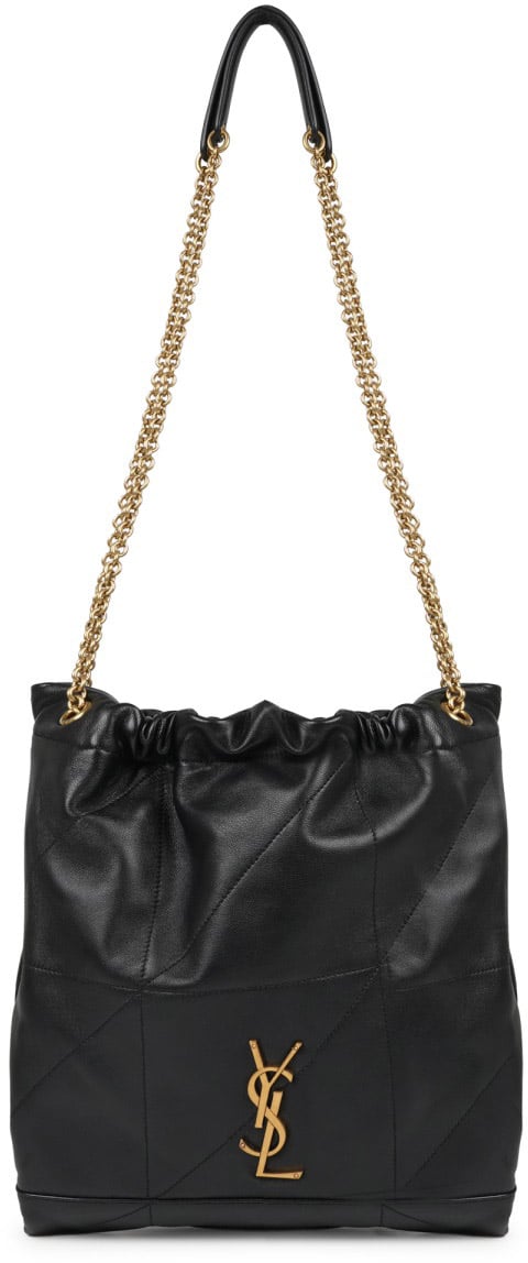 Quilted Lambskin Drawstring Shoulder Bag With Chain Straps
