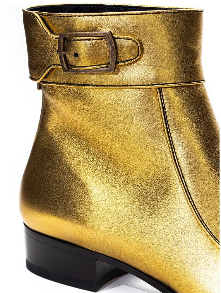 Saint Laurent Gold Leather Ankle Boots
