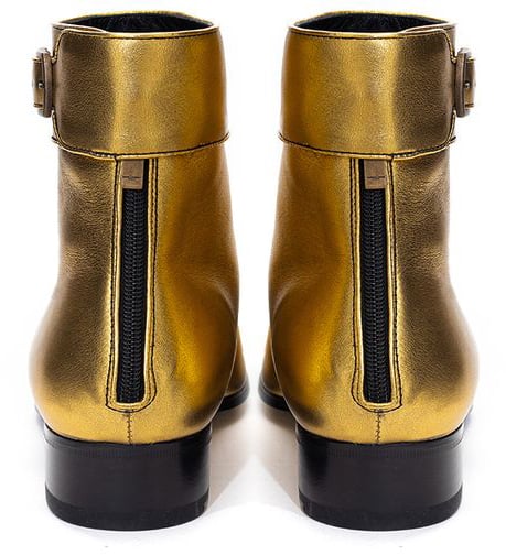 Saint Laurent Gold Leather Ankle Boots