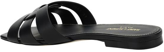 Saint Laurent Black Calf Leather Bos Taurus Flat Sandals