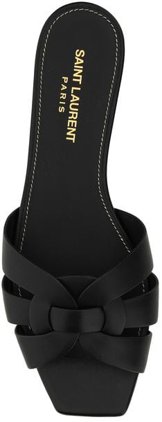 Saint Laurent Black Calf Leather Bos Taurus Flat Sandals