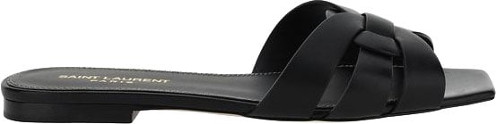 Saint Laurent Black Calf Leather Bos Taurus Flat Sandals