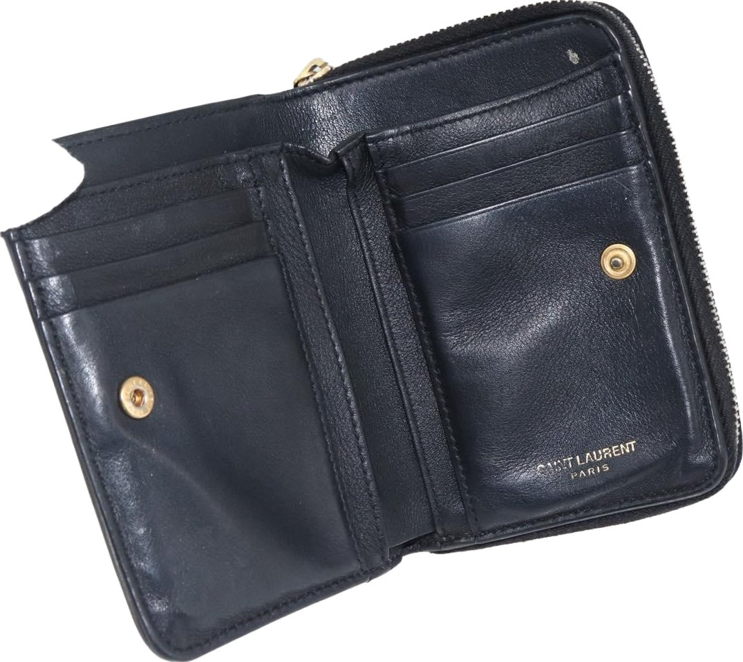 Saint Laurent Classic Monogram YSL Line Zip Around Leather