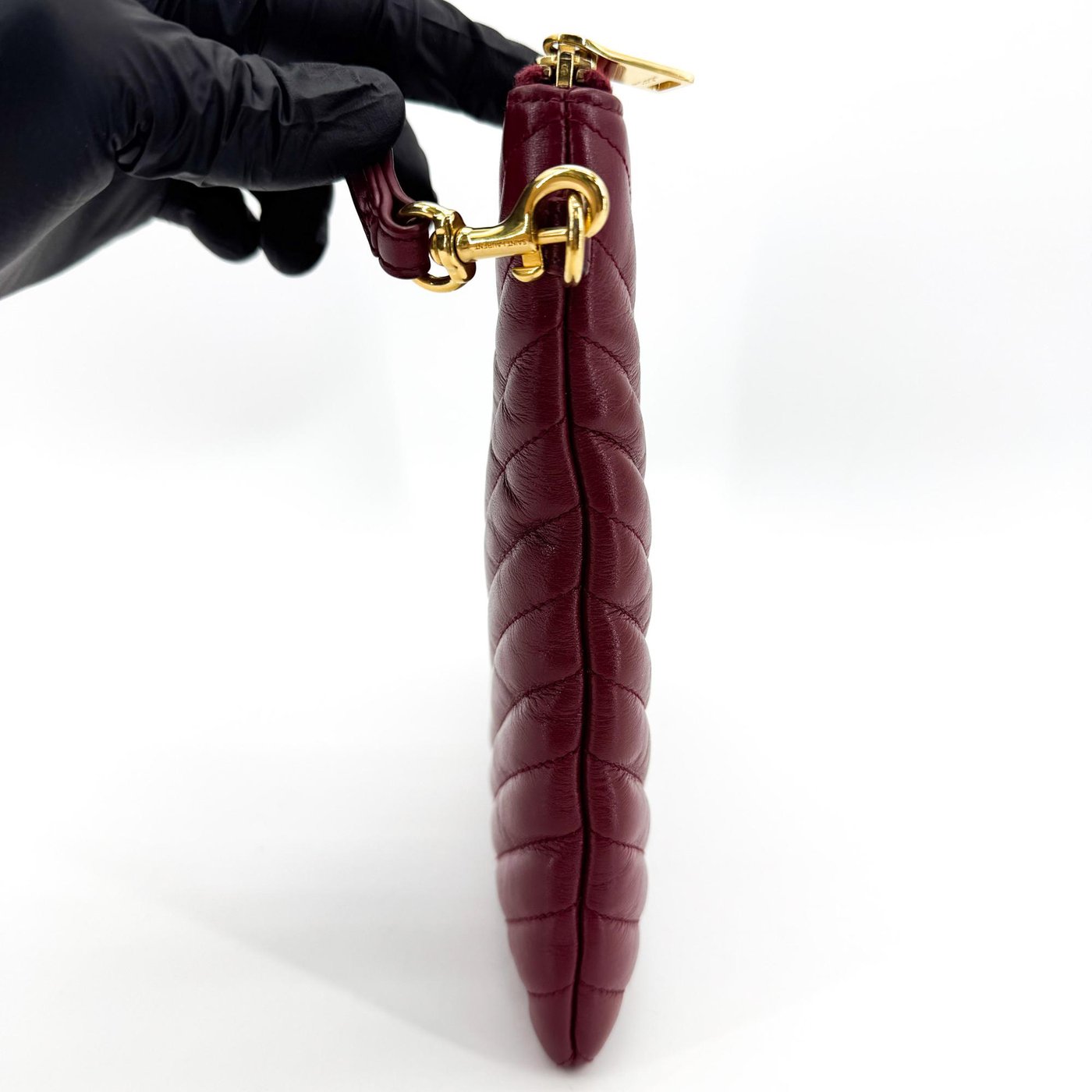 Saint Laurent Classic Monogram Wristlet Matelasse Chevron Leather Small