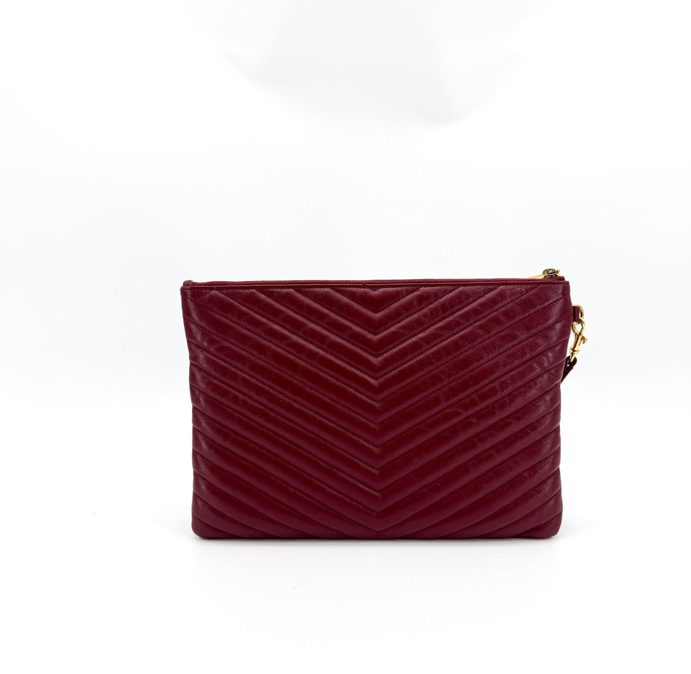 Saint Laurent Classic Monogram Wristlet Matelasse Chevron Leather Small