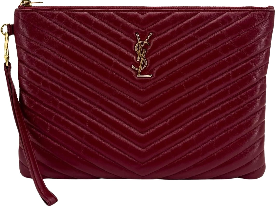Saint Laurent Classic Monogram Wristlet Matelasse Chevron Leather Small