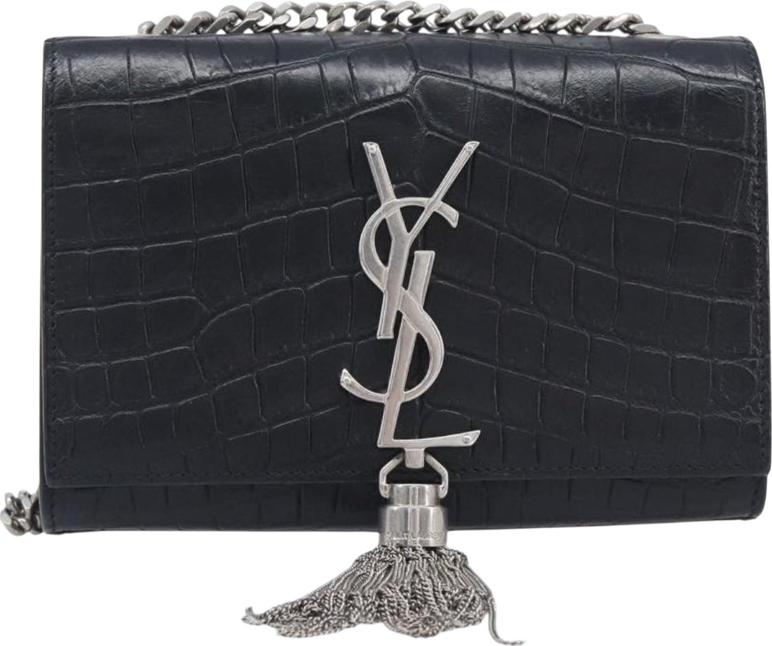 Saint Laurent Classic Monogram Tassel Chain Crocodile Embossed Leather