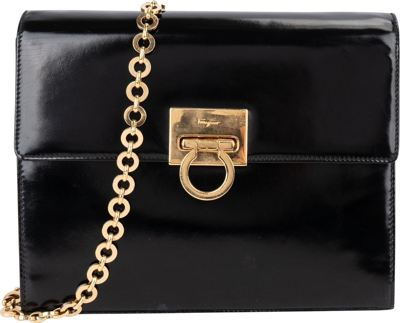 Salvatore Ferragamo Patent Leather Gancini Flap Crossbody Bag