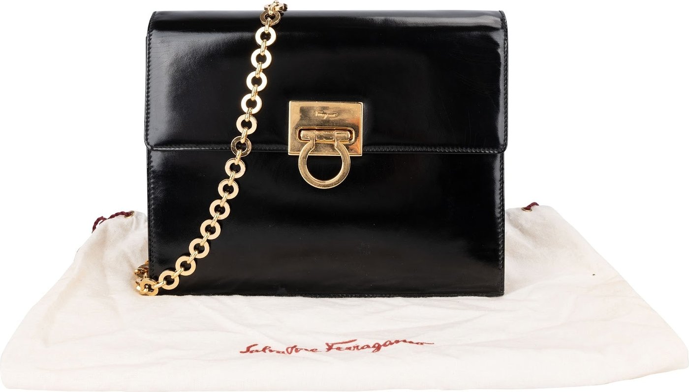Salvatore Ferragamo Patent Leather Gancini Flap Crossbody Bag