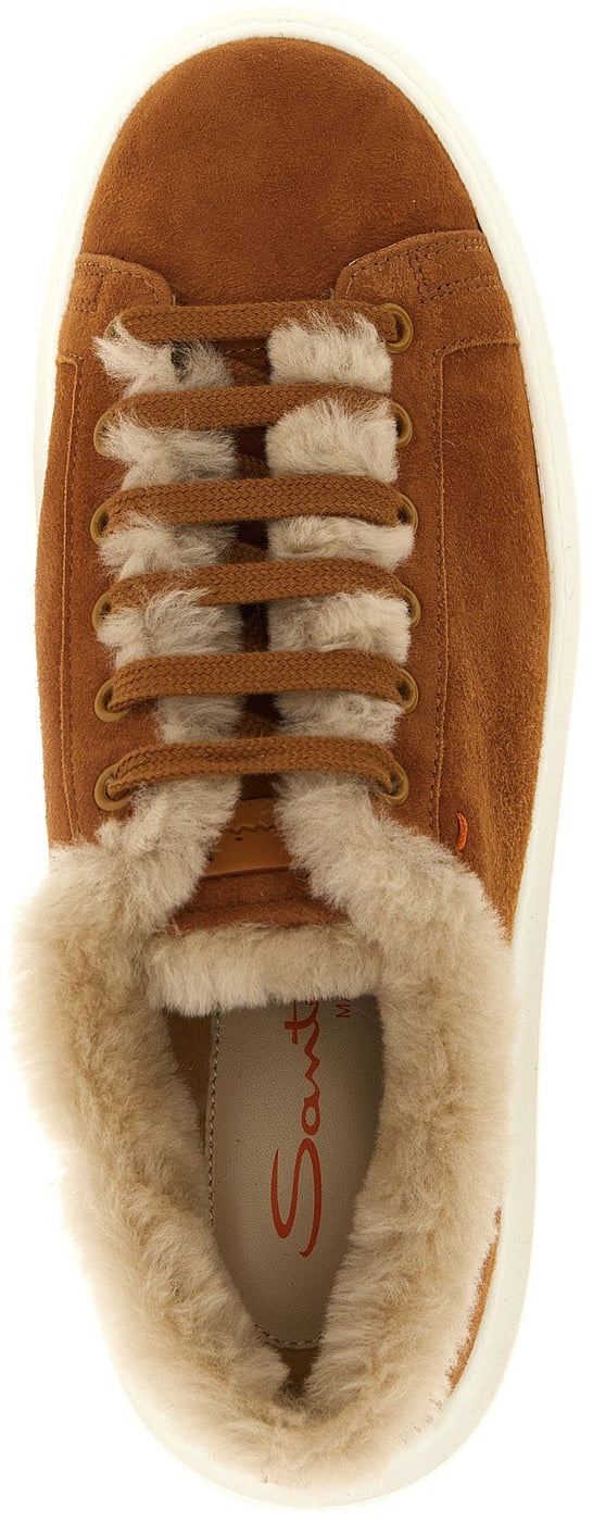 Santoni Brown Goatskin Low Top Sneakers