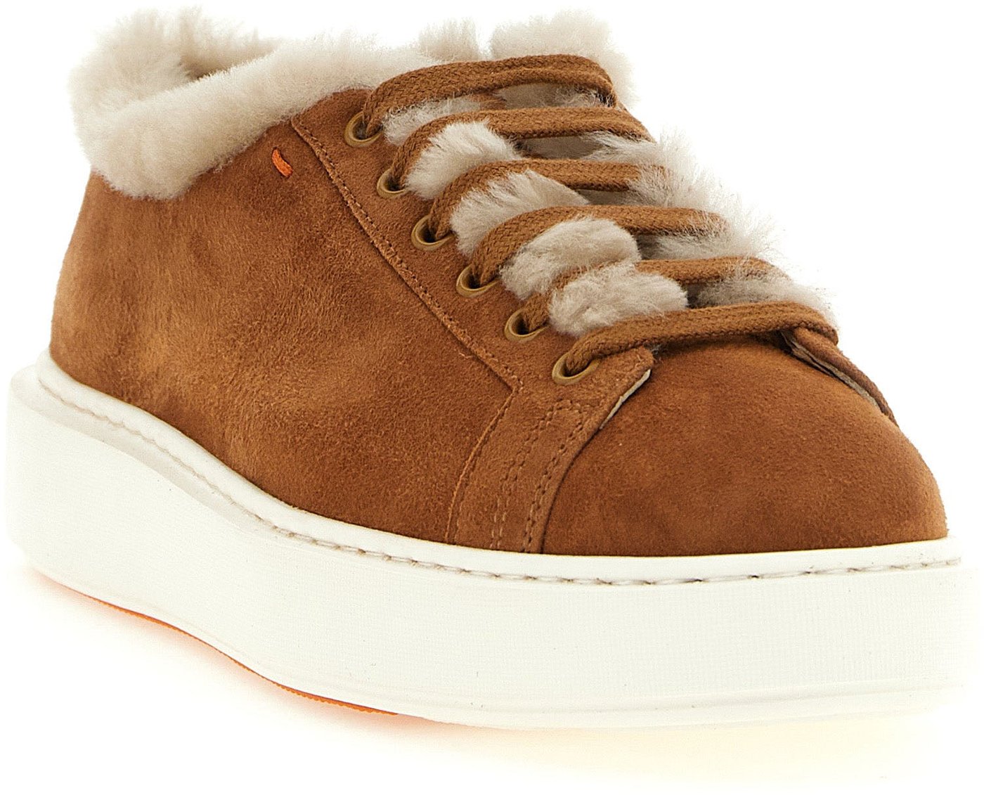Santoni Brown Goatskin Low Top Sneakers