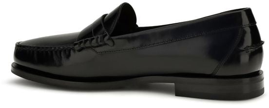 Santoni Black Calf Leather Bos Taurus Slip-On Loafers