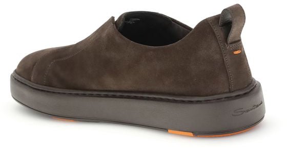 Santoni Brown Calf Leather Bos Taurus Low Top Sneakers