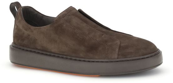 Santoni Brown Calf Leather Bos Taurus Low Top Sneakers