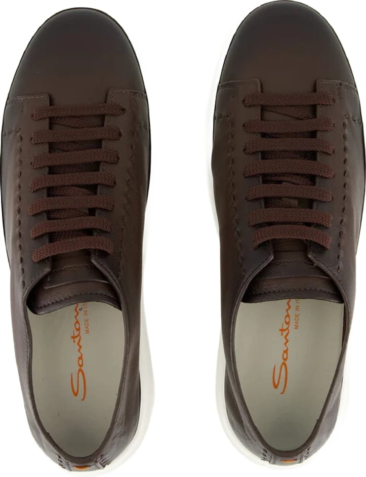 Santoni L-Top Clean Row Men's Leather Sneakers Brown