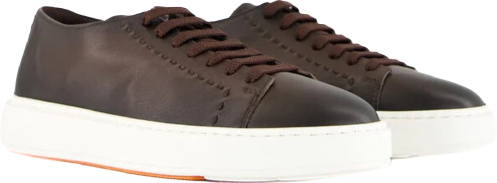 Santoni L-Top Clean Row Men's Leather Sneakers Brown