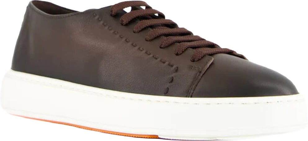 Santoni L-Top Clean Row Men's Leather Sneakers Brown
