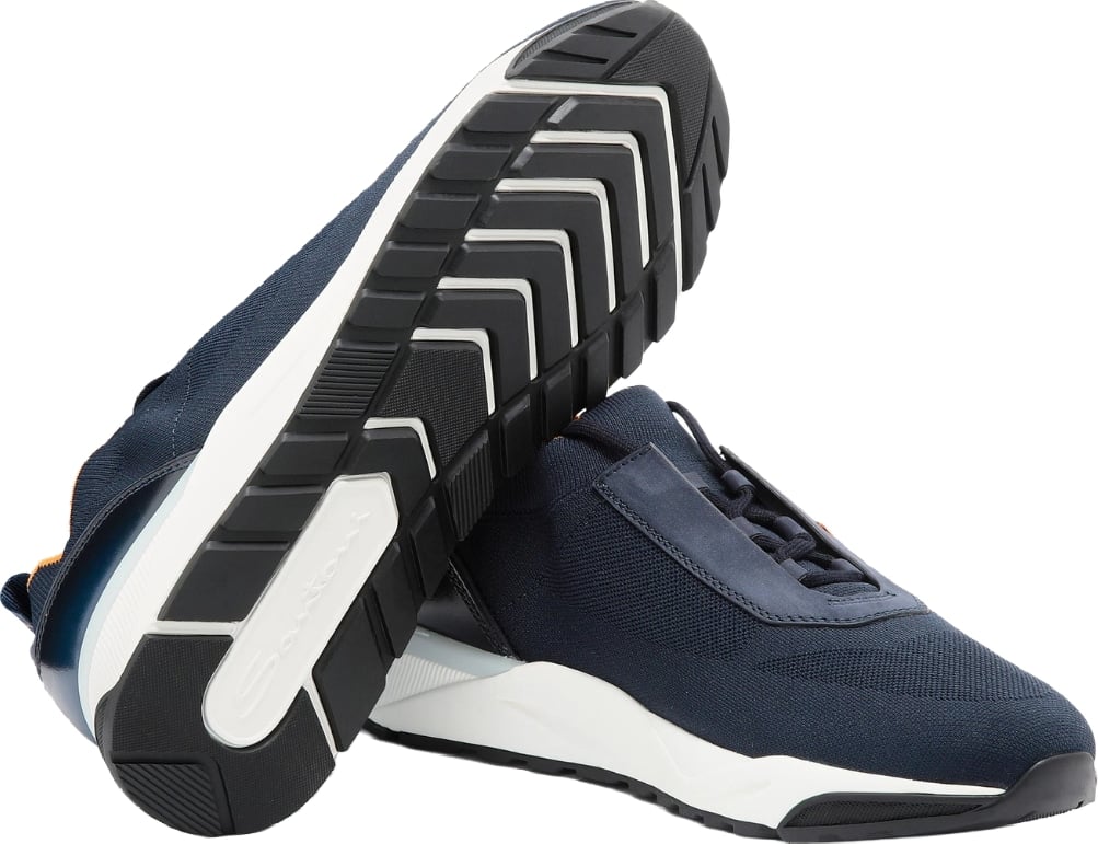 Santoni Men's Stretch Fabric Low-Top Sneakers Blue
