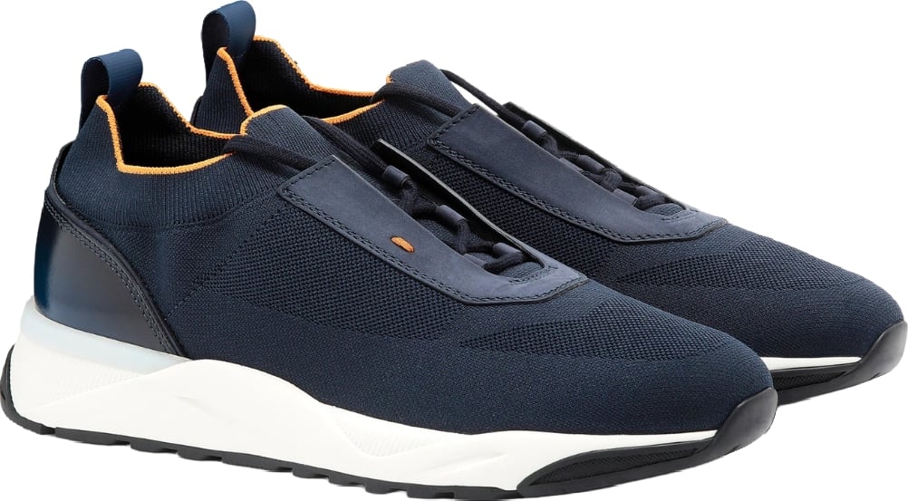 Santoni Men's Stretch Fabric Low-Top Sneakers Blue