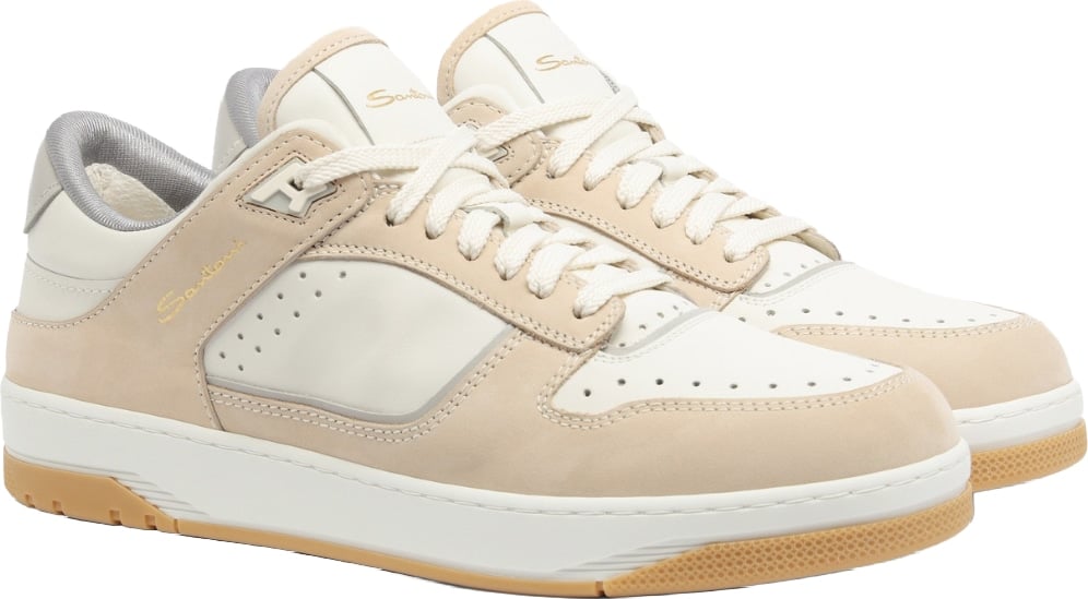 Santoni Sneak-Air Men's Leather Sneakers White Beige