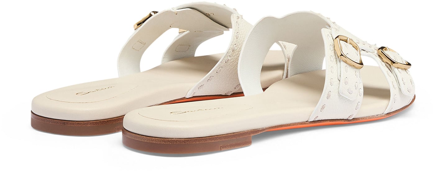 Women's leather doublebuckle Didi slide sandal