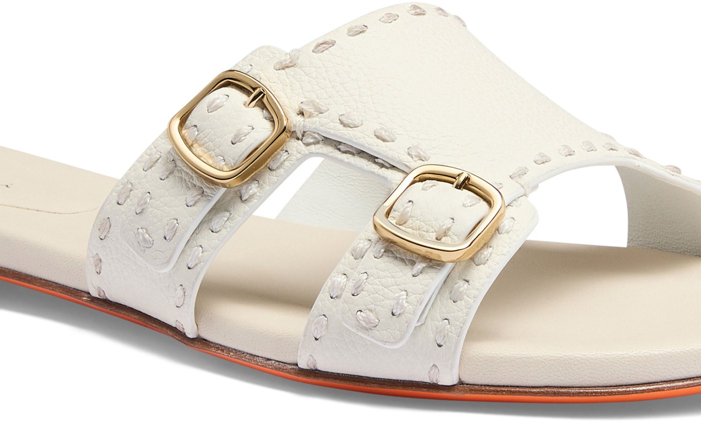 Women's leather doublebuckle Didi slide sandal