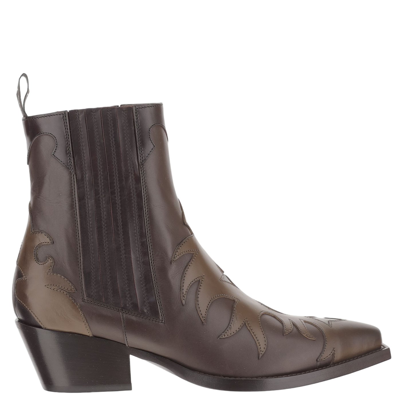 Parma Leather Ankle Boots With Tapered Toe And Decorative Stitching