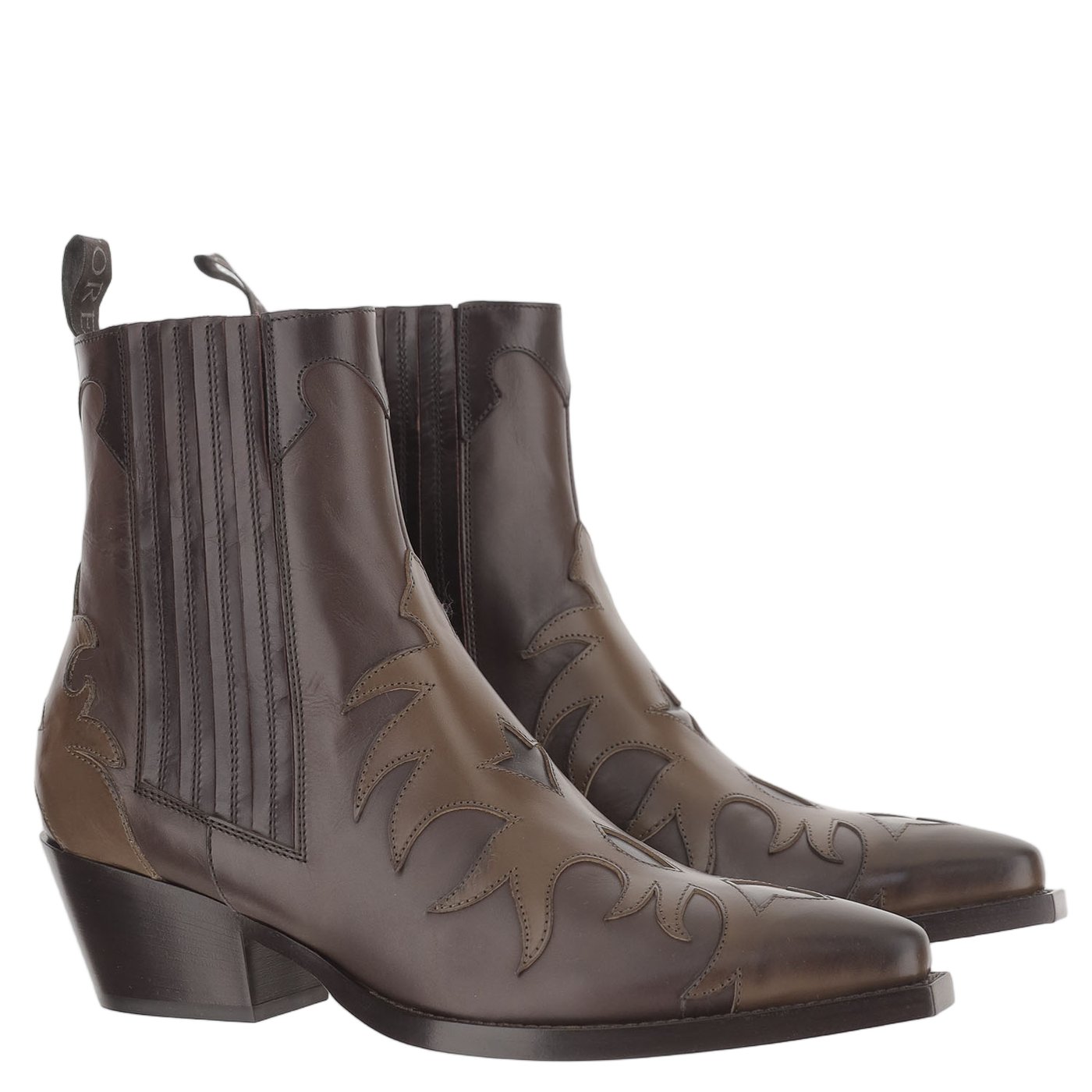 Parma Leather Ankle Boots With Tapered Toe And Decorative Stitching