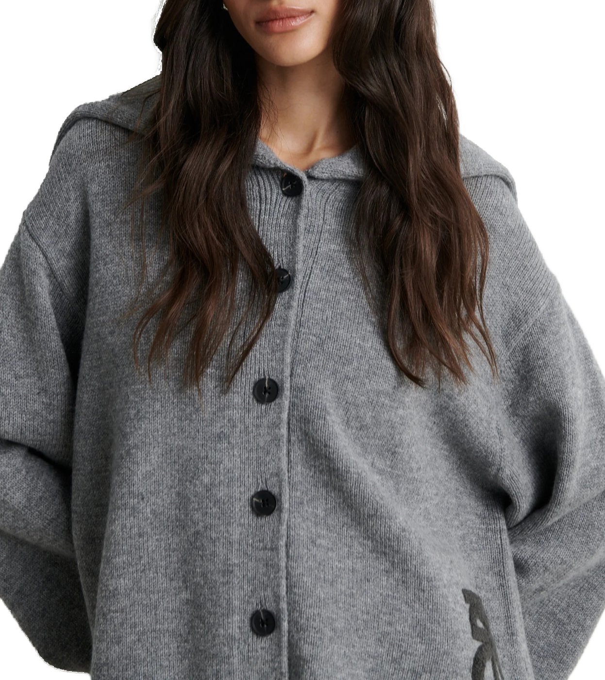 Second Female - 61184 - Alpha Knit Collar Cardigan - 7045 Mid Grey Melange