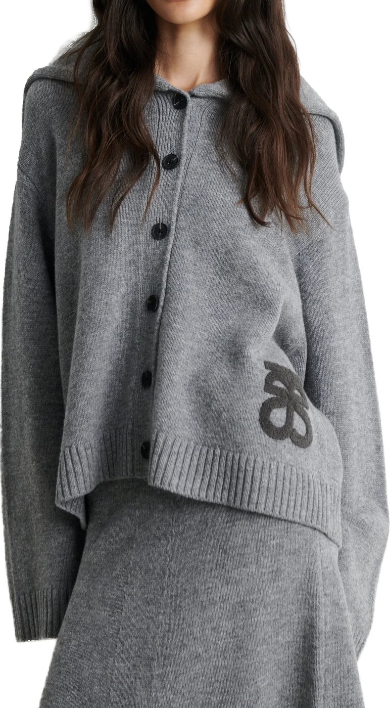 Second Female - 61184 - Alpha Knit Collar Cardigan - 7045 Mid Grey Melange