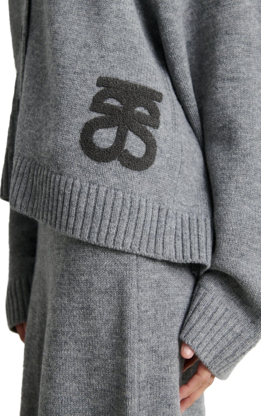 Second Female - 61184 - Alpha Knit Collar Cardigan - 7045 Mid Grey Melange