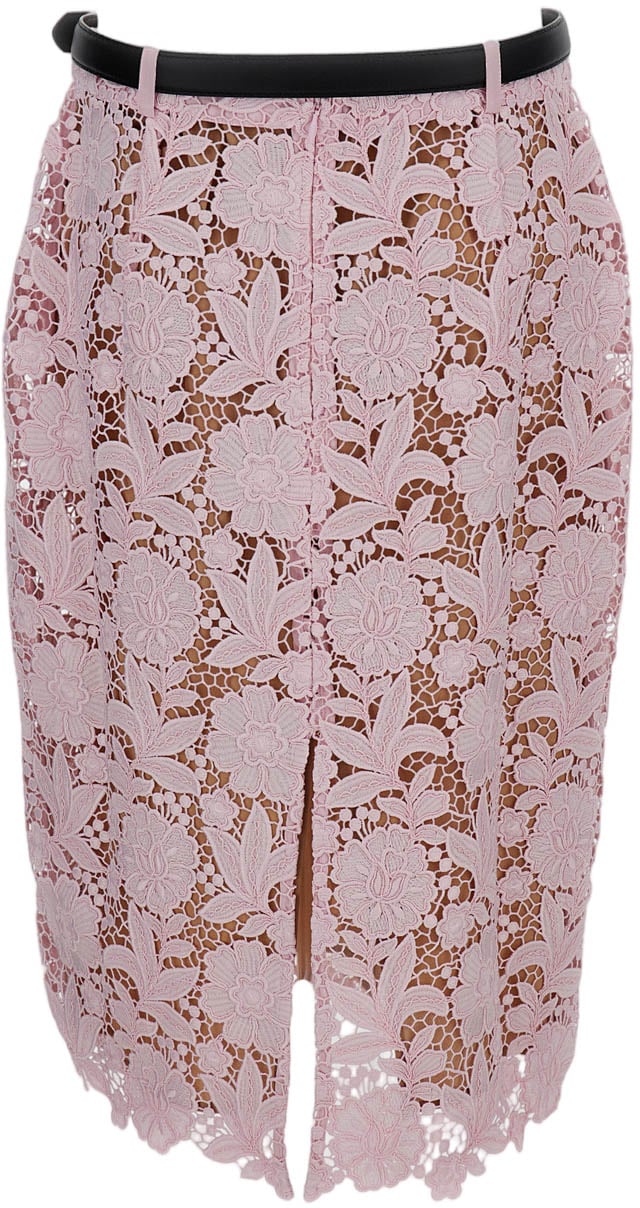 Lace Overlay Midi Skirt with Scalloped Hem