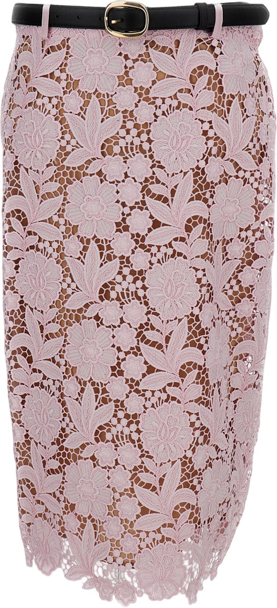 Lace Overlay Midi Skirt with Scalloped Hem