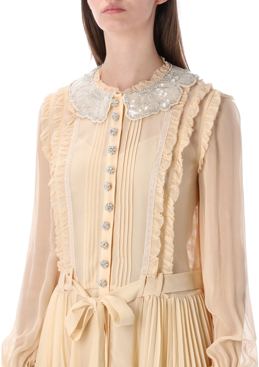 Pleated Mini Dress Tan Beige