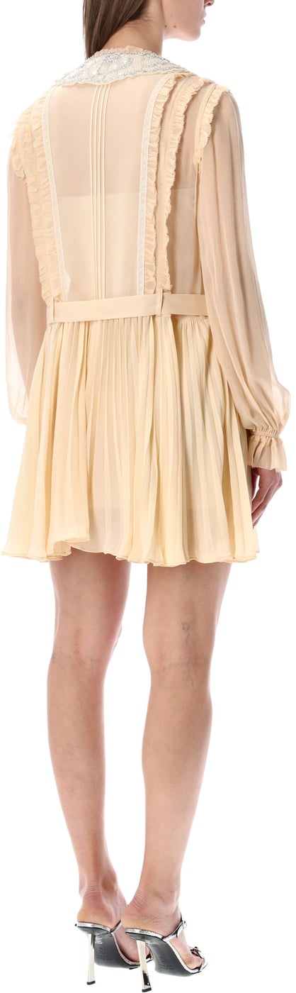 Pleated Mini Dress Tan Beige