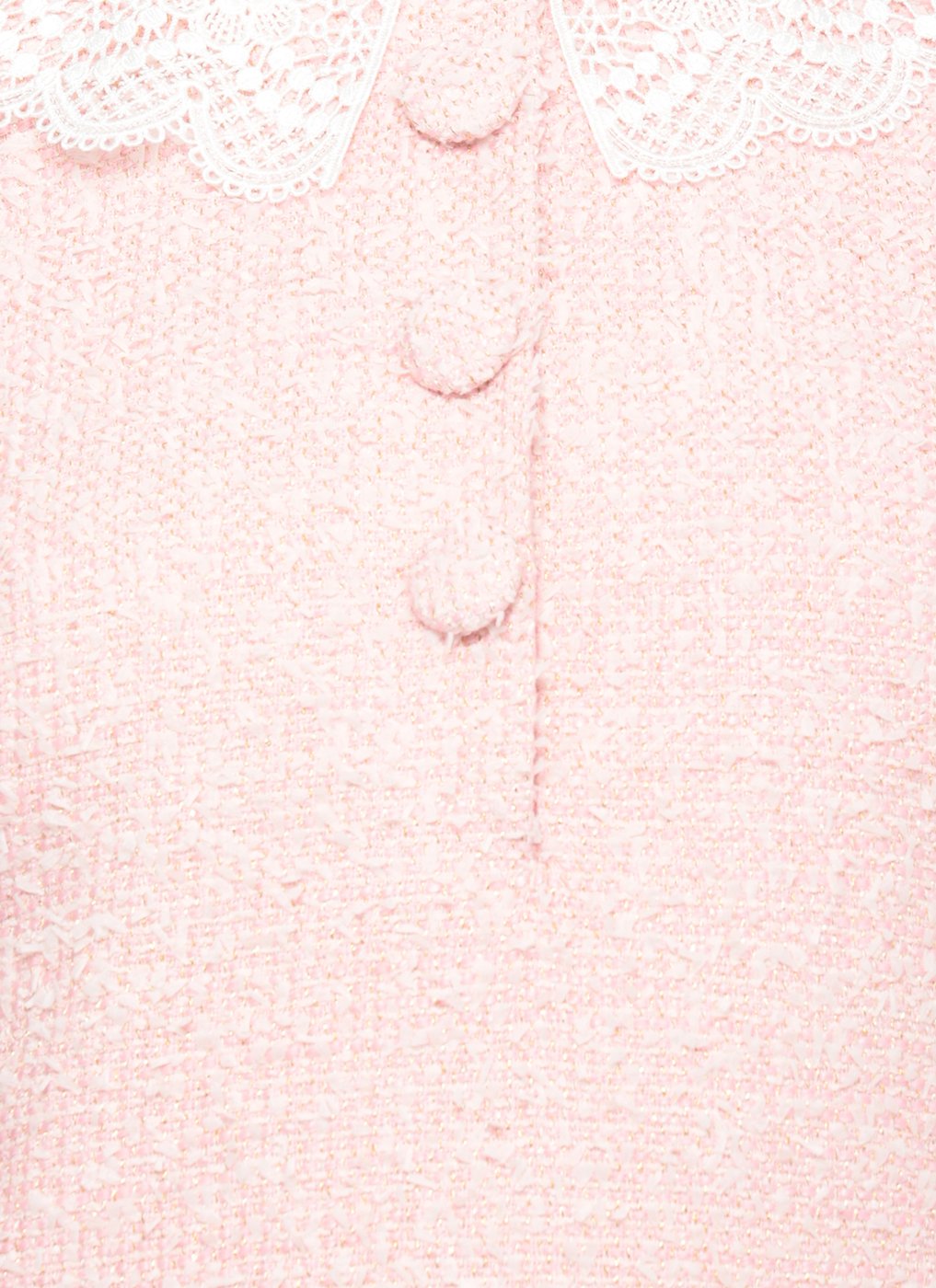 Textured Boucle Mini Dress With Lace Collar And Bow Accents