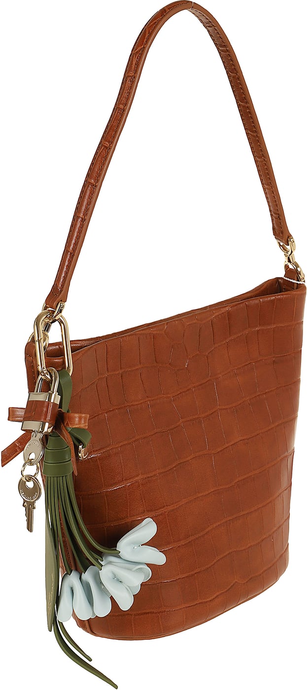 SELF-PORTRAIT BROWN LEATHER BUCKET BAG