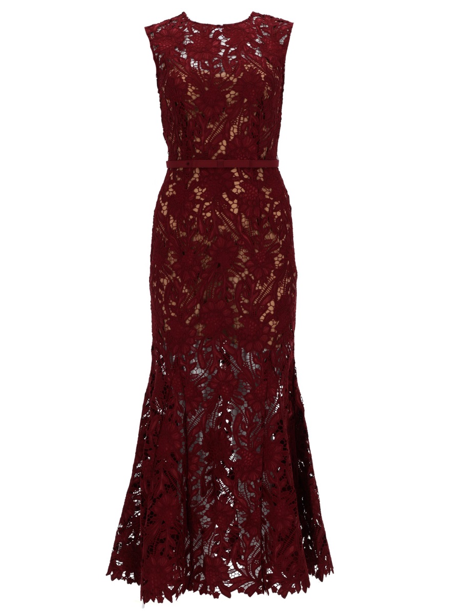 Floral Lace Fitted Waist Midi Dress