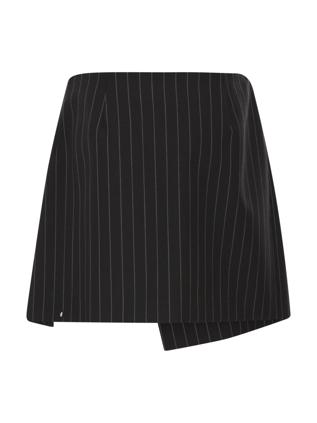 Black Pinstripe Double Wrap Mini Skirt