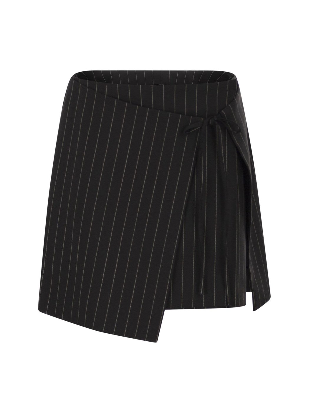 Black Pinstripe Double Wrap Mini Skirt