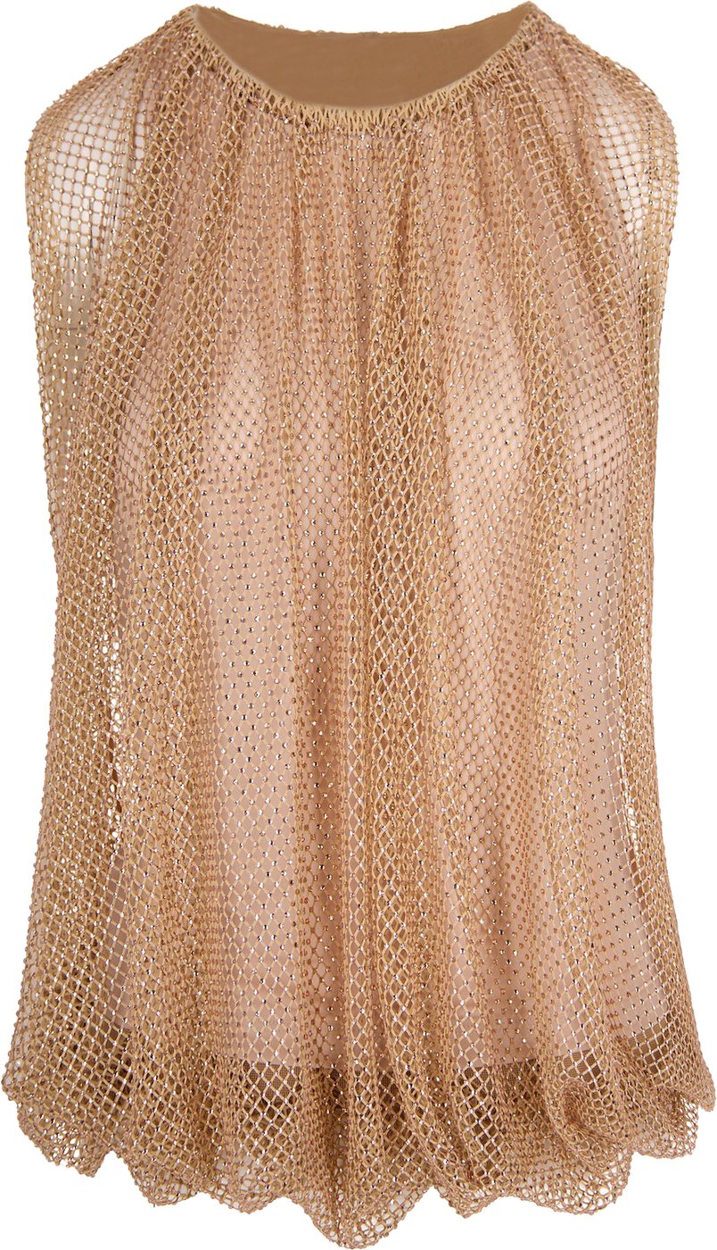 Camel Mesh Top With Crystals