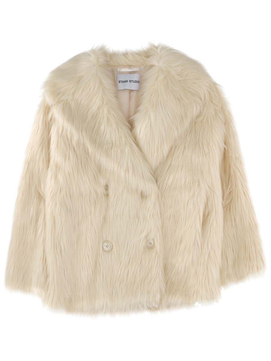 White Double-Breasted Faux Fur Jacket