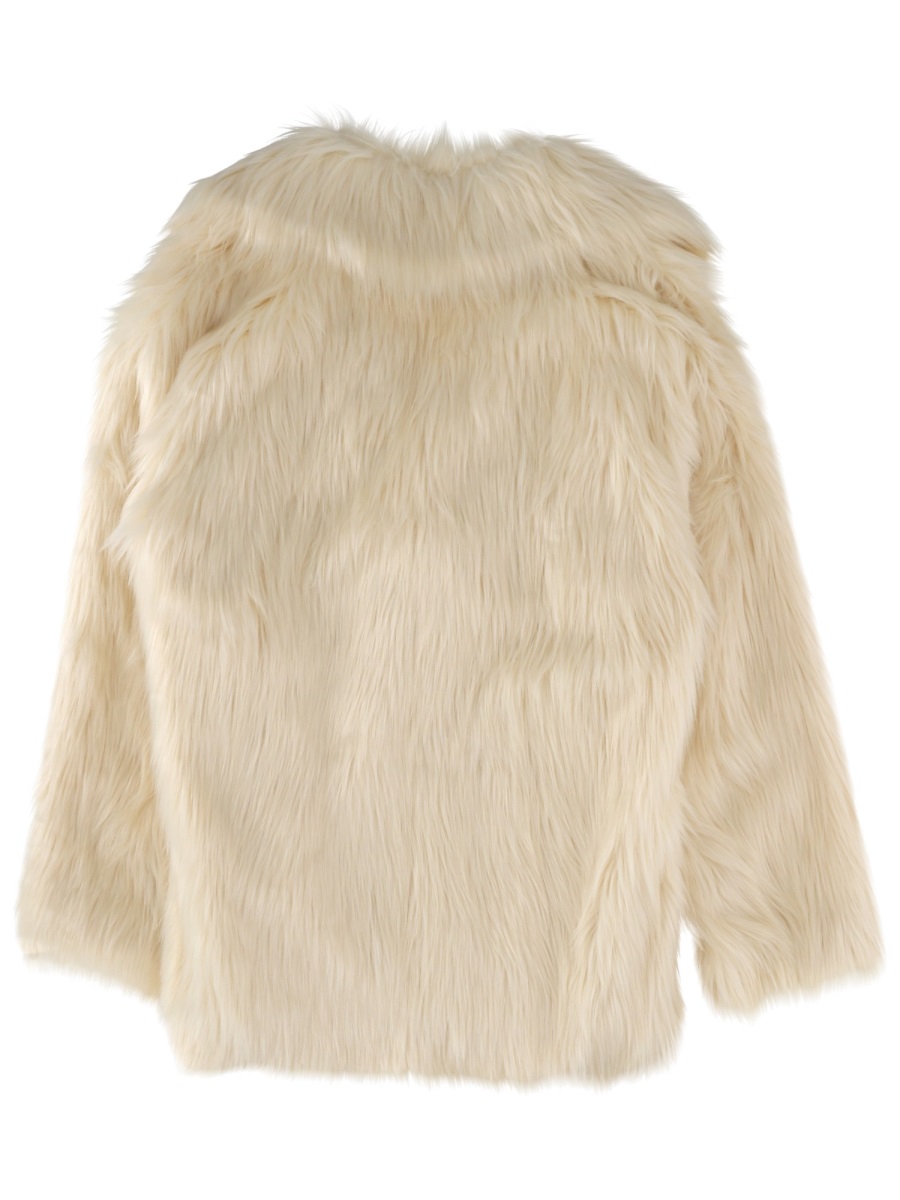 White Double-Breasted Faux Fur Jacket
