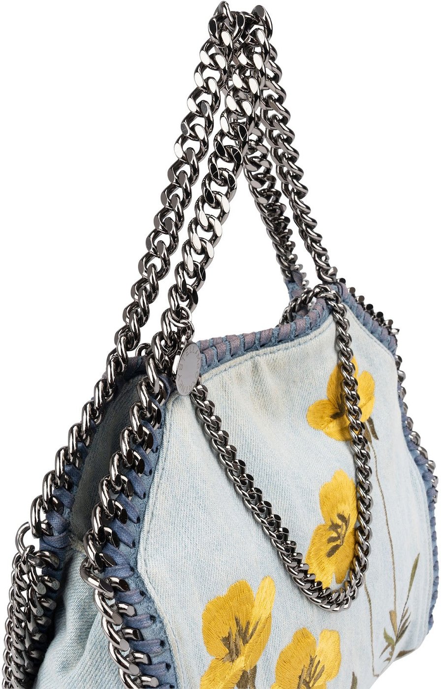 Stella McCartney Denim Floral Embroidered Falabella Tote Handbag