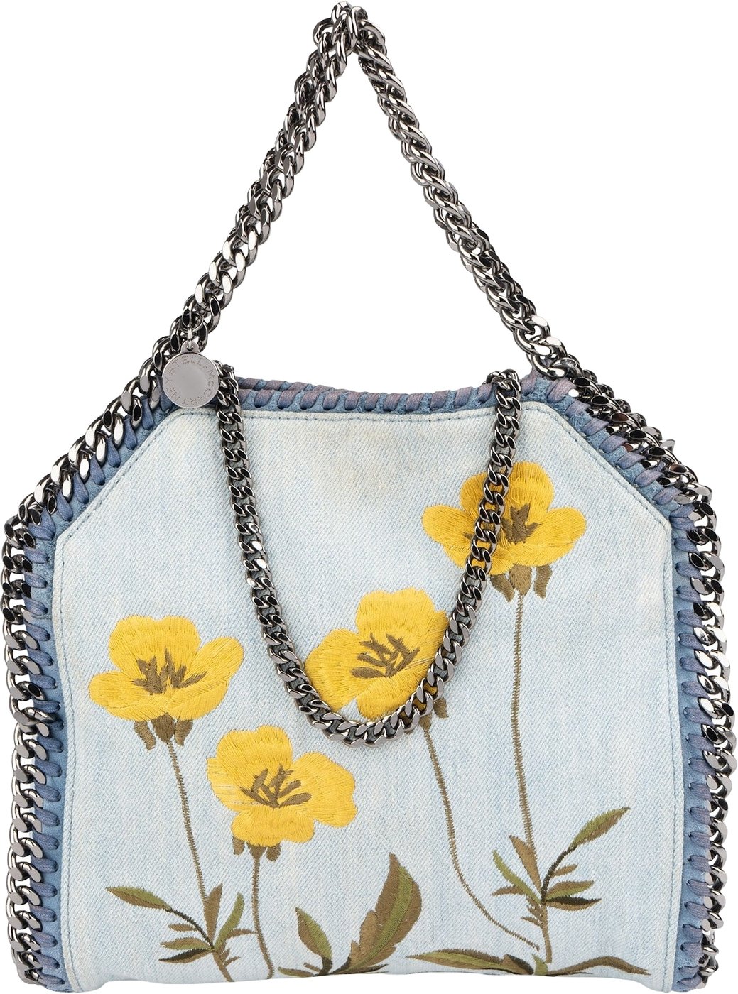 Stella McCartney Denim Floral Embroidered Falabella Tote Handbag