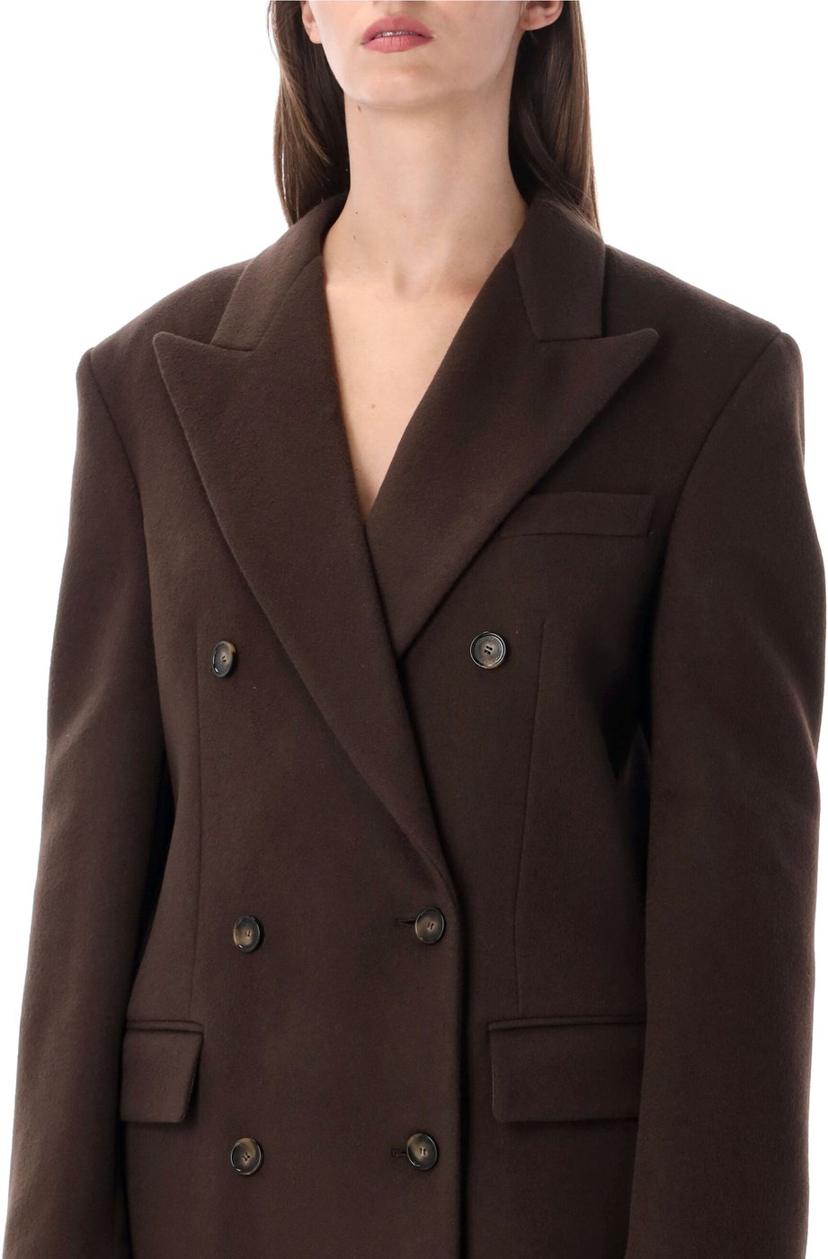 Double Breasted Brushed Wool Coat Coffee
