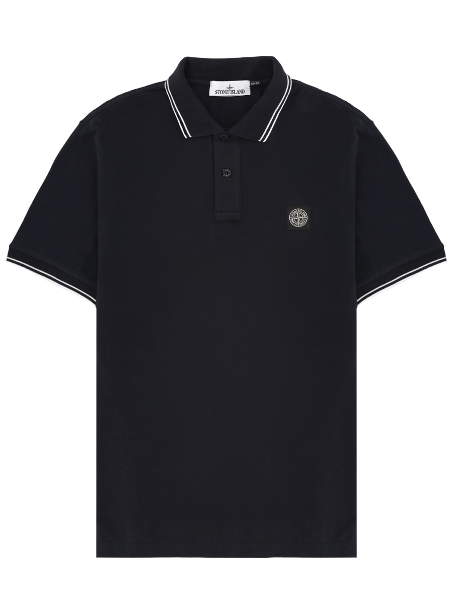 Black White Piping Embroidered Logo Polo Shirt